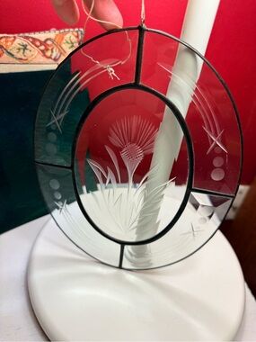 Vintage Scottish Thistle Leaded Glass Suncatcher